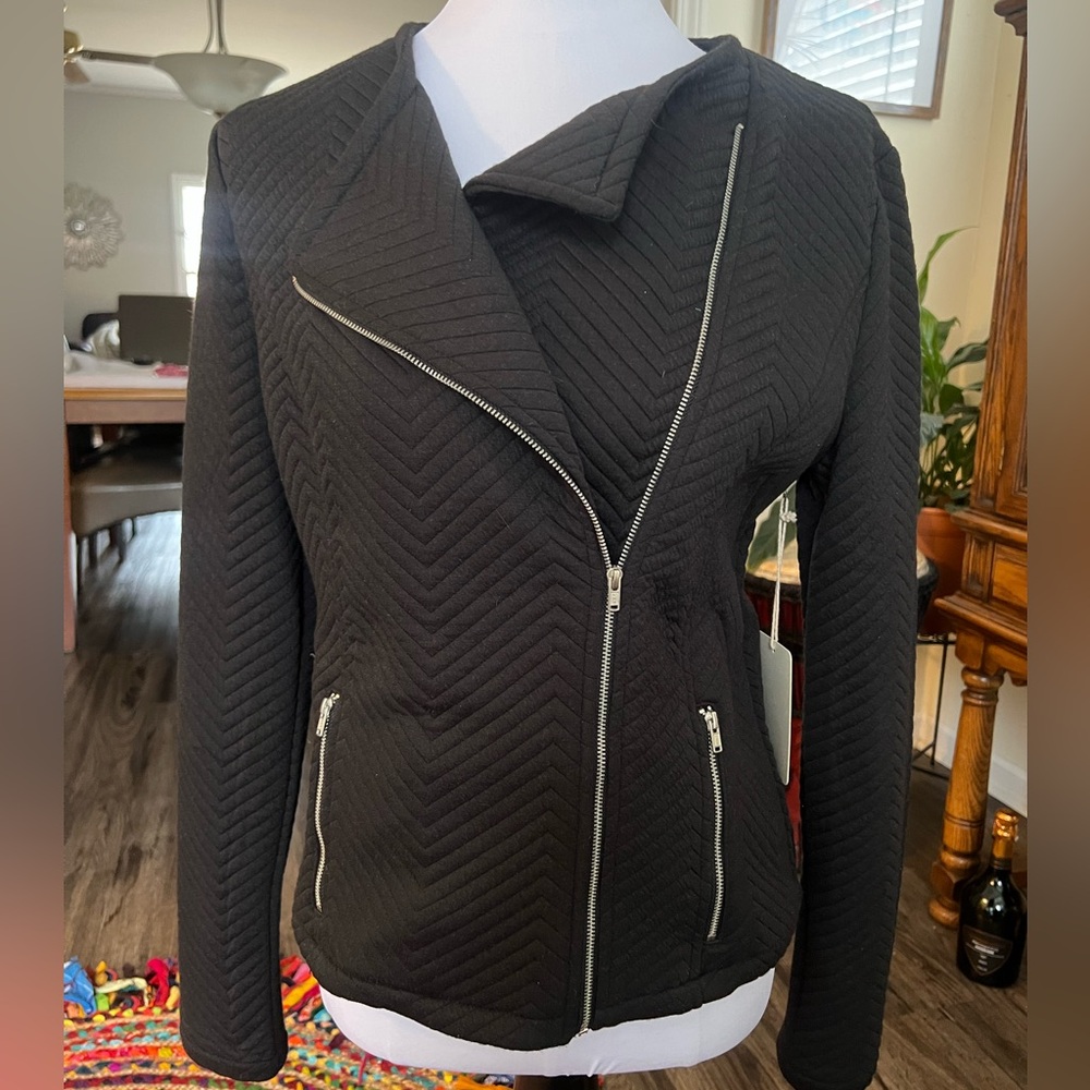 41 Hawthorn Black Chevron Quilted Moto Jacket NWT Large Woman - Picture 2 of 10